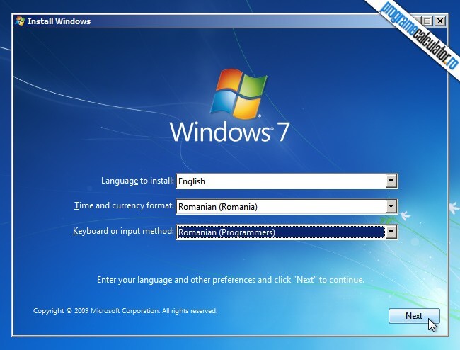 Manual de instalare Windows 7 - Limbă și aranjament tastatura
