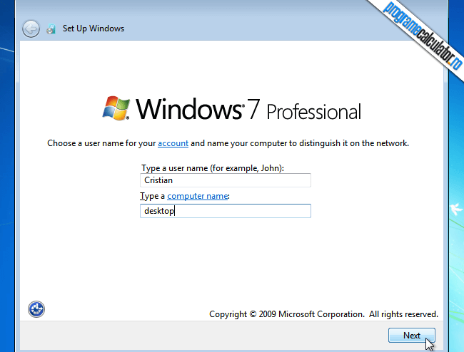 Manual de instalare Windows 7 - Nume de utilizator și nume computer