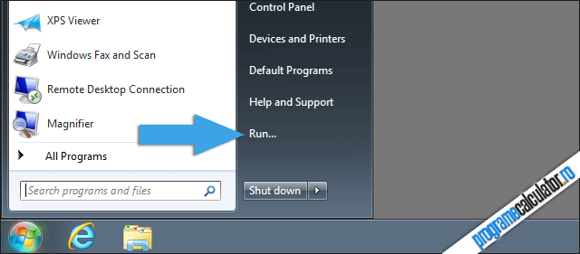 butonul Run Windows 7