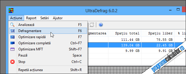 Program de defragmentare - UltraDefrag