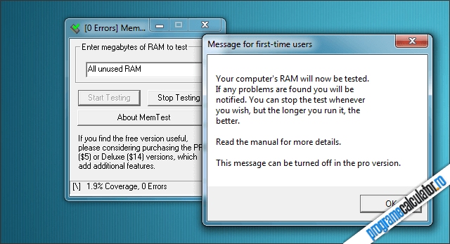 Program de verificat memoria RAM