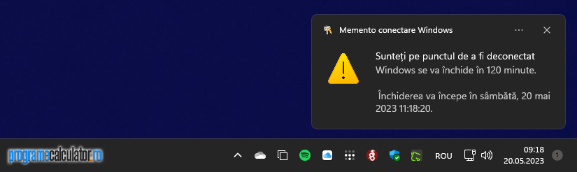 Windows avertizează: calculatorul are programată oprirea.