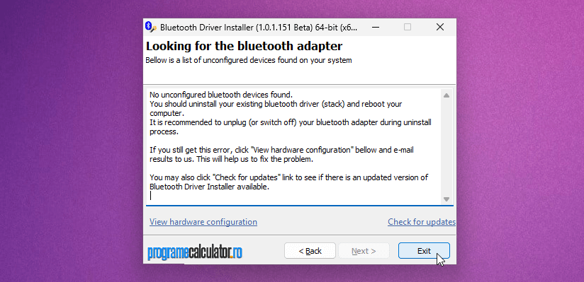 Scanarea computerului pentru identificarea adaptorului Bluetooth
