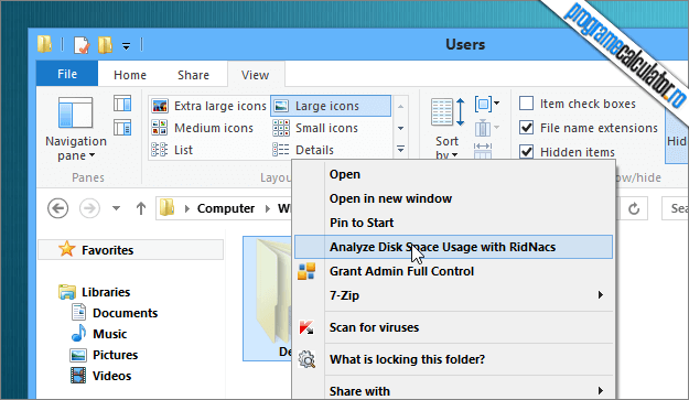 Analizeaza spatiul ocupat pe Hard Disk de catre un anumit folder