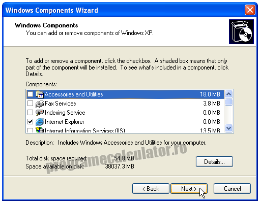 Windows Components Wizard » Next