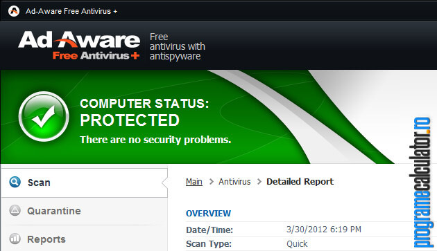 calculator protejat de antivirusul gratuit Ad-Aware Free Antivirus