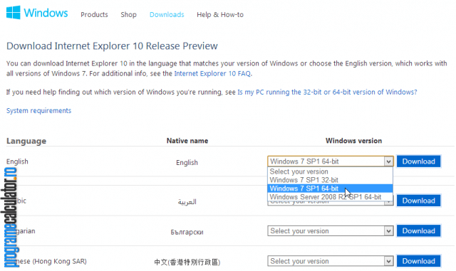 Download Internet Explorer 10 pentru Windows 7