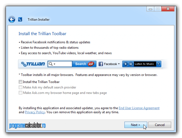 nu instalați toolbar-ul