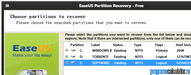 EaseUS Partition Recovery: Proceed