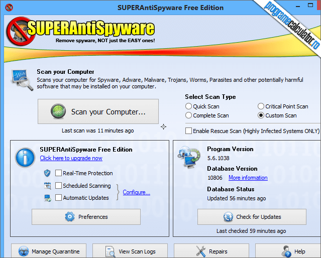 SUPERAntiSpyware Free Interfata
