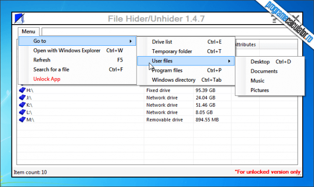 1-File Hider-Unhider-interfata-meniu