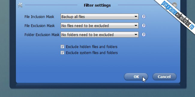 filtre active inainte de backup