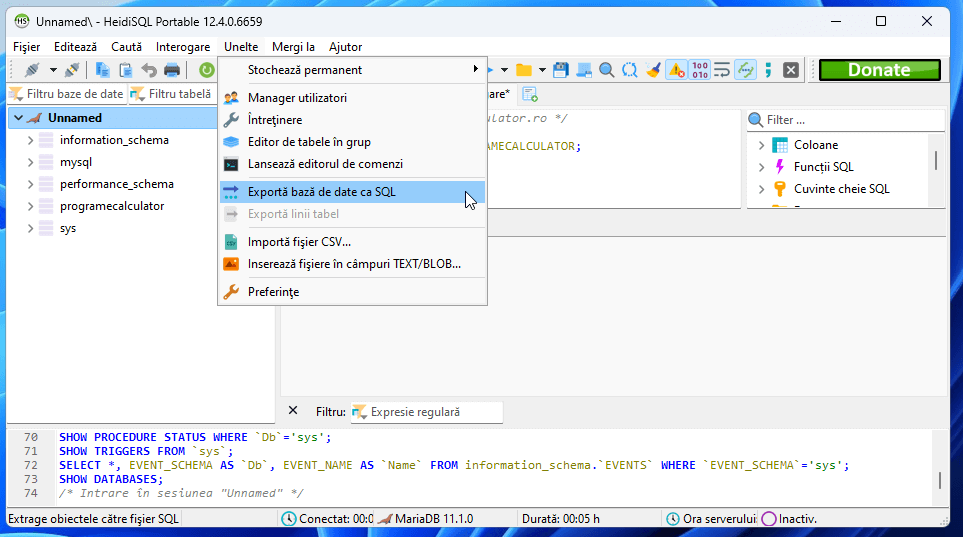 HeidiSQL - backup baza date