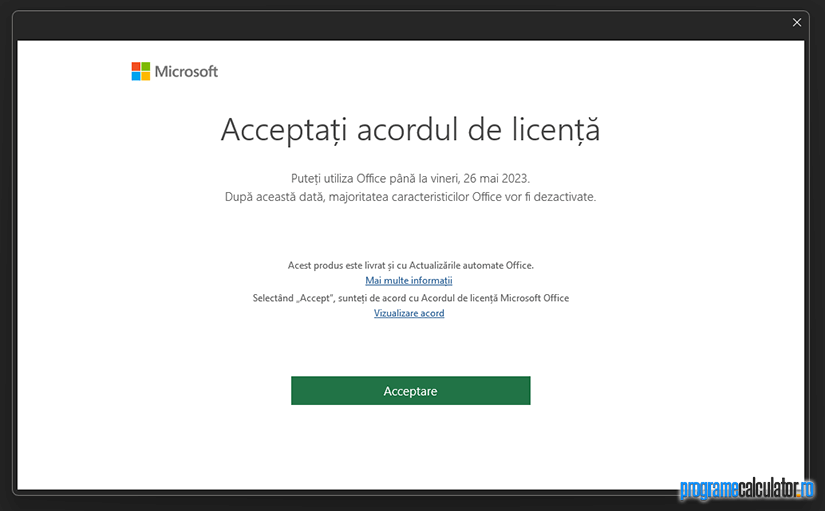 Utilizare Microsoft Office Professional Plus 2021 fără licență.